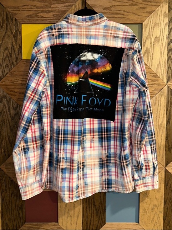 Lands' End Other - Upcycle Plaid Shirt Pink Floyd Lands End Oxford Distressed Men’s Button Up Sz L